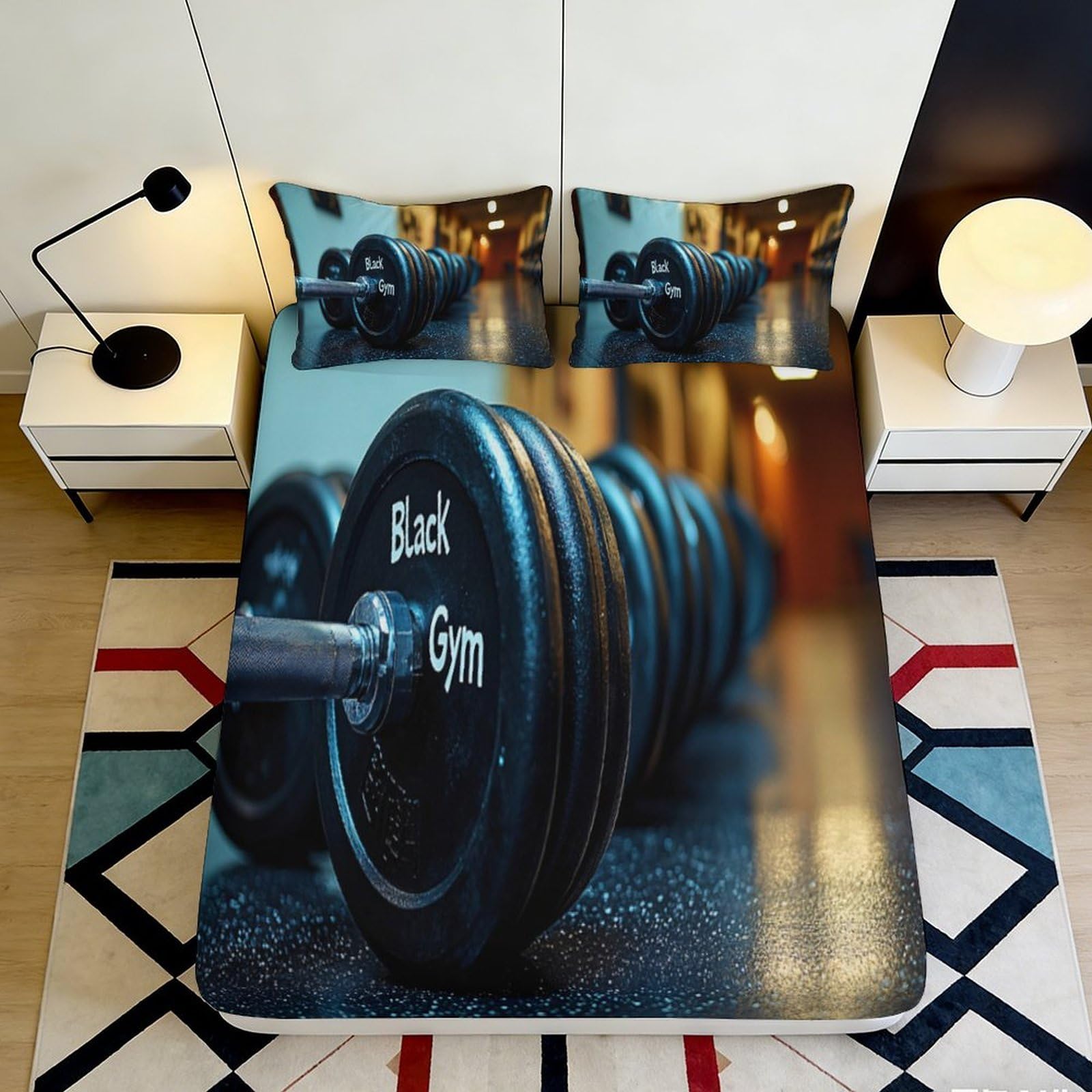 Wtorimpel Style-1 3D Printed Fitness Dumbbell Fitted Sheet Microfiber Deep Pocket Non-Slip Gym Dumbbell Mattress Fitted Cover For Bedroom Adults Youth 140X200x25cm