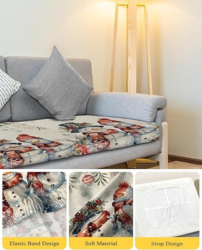 Miniatura 4 de Fundas de cojín para sofá de Navidad con diseño de muñeco de nieve rojo, funda elástica para sofá con parte inferior elástica, bolas de Navidad,