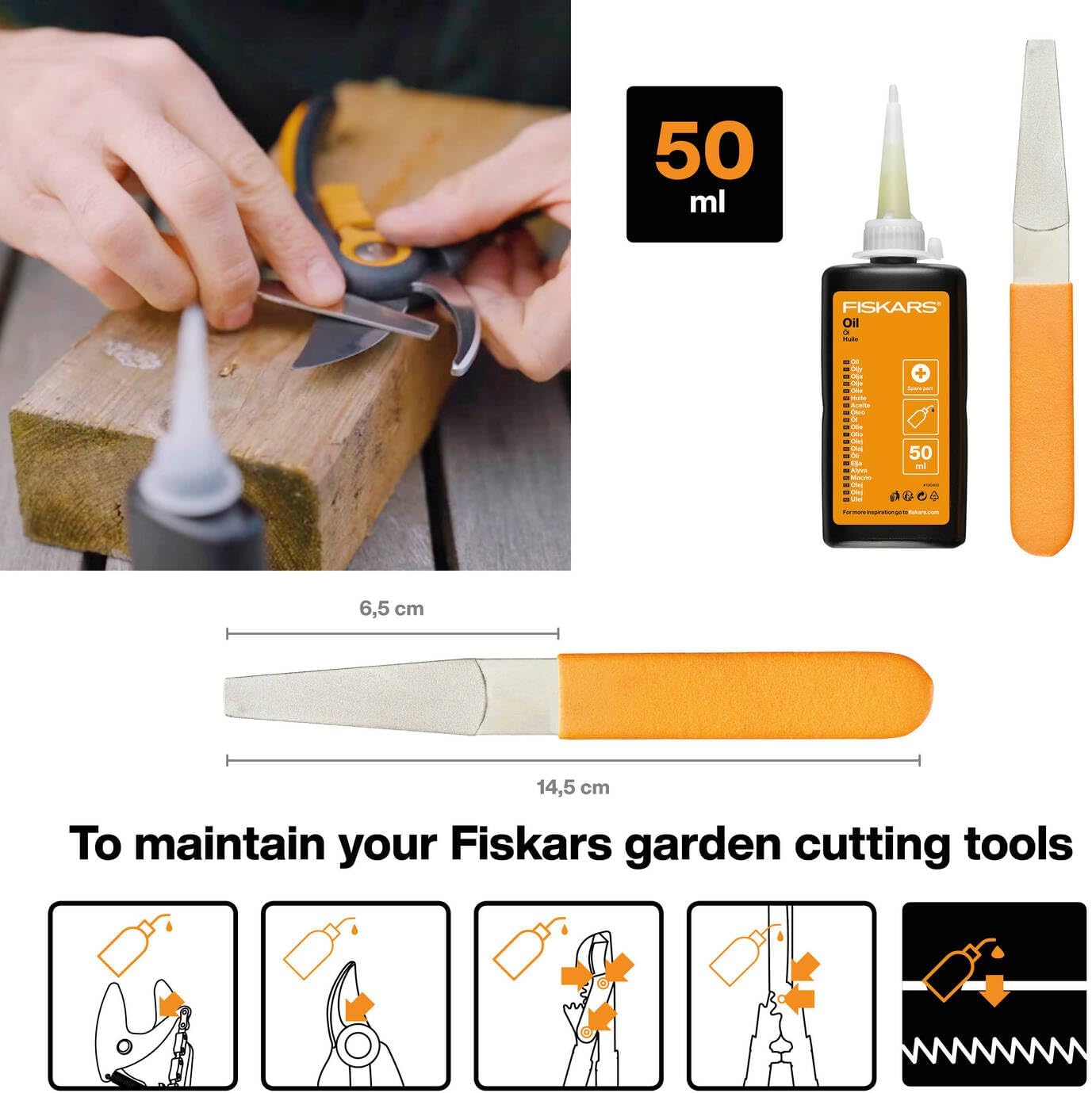Fiskars Maintenance Kit, For Garden Cutting Tools, with Diamond File, Oil and Care Instructions, 1001640, Standard, 11 x 7 x 3 cm