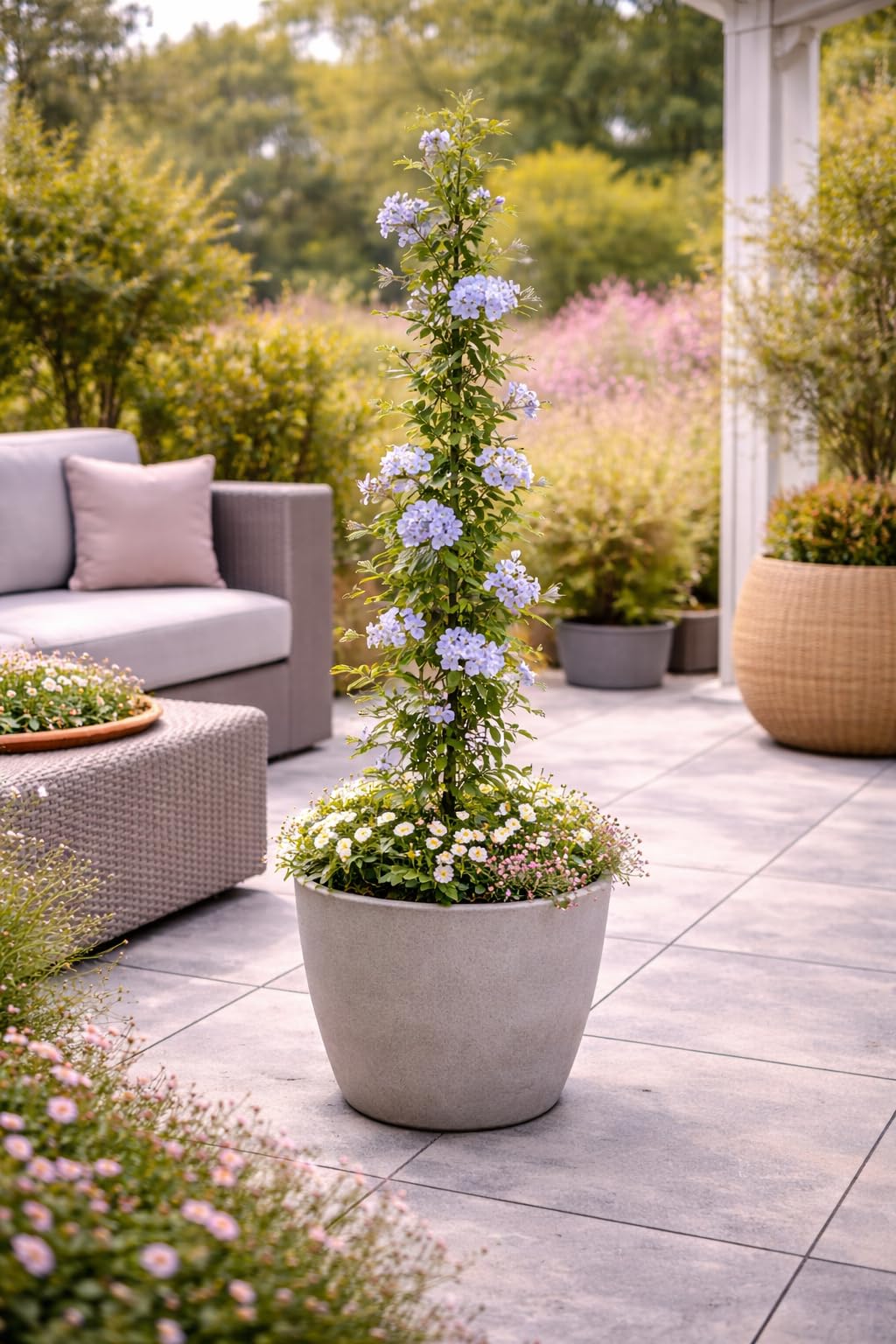 Plumbago auriculata 120–160 cm – Chinesischer Bleiwurz – Immergrüne Kübelpflanze für Garten & Terrasse – Blaue Blütenpracht – Mediterrane Pflanze im Topf