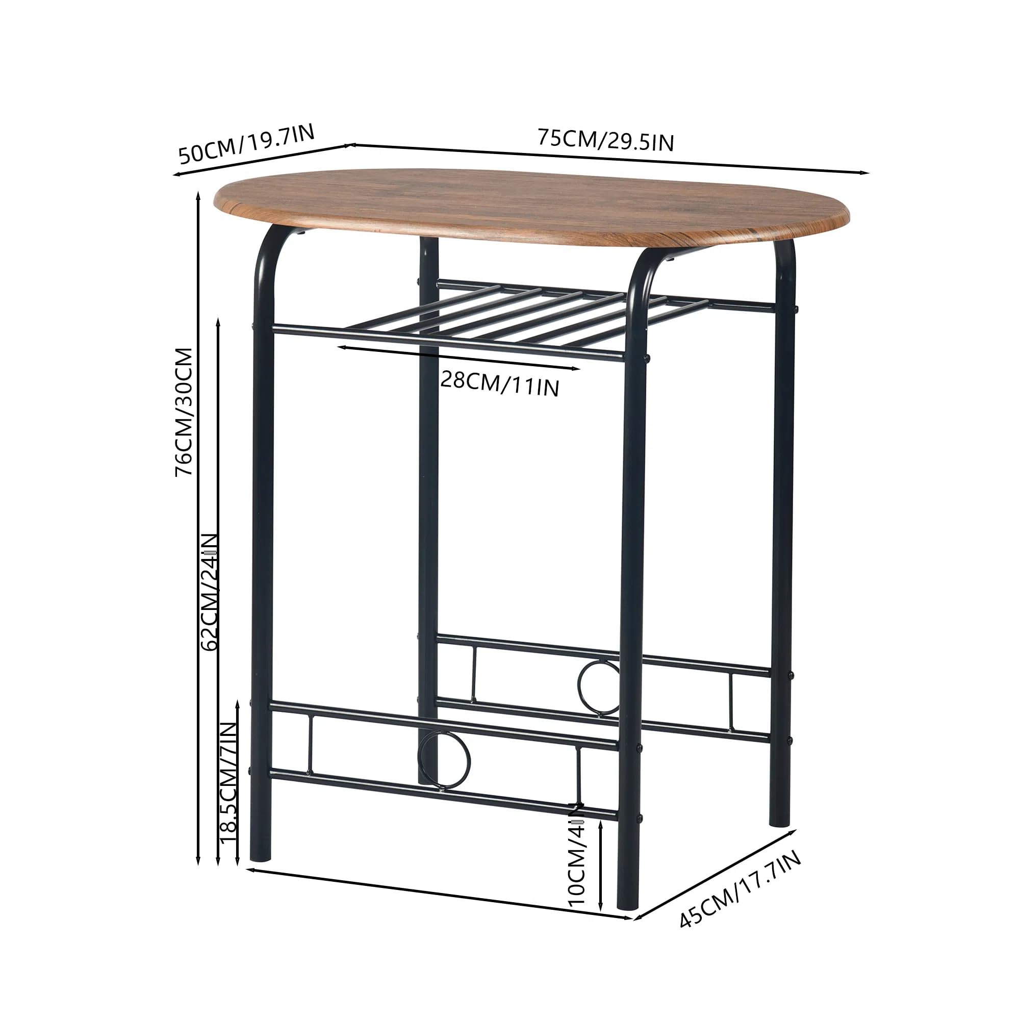 FurnitureR Tavolo rotondo con sedie per 2 persone, tavolo da cucina retrò industriale chic con portabottiglie, mobili da soggiorno per bistrò, giardino, balcone, piccolo spazio, telaio in metallo
