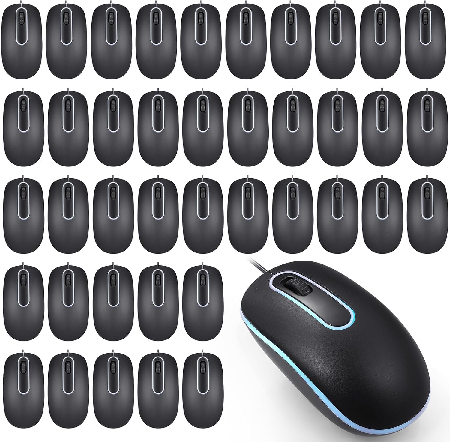 Xuhal 50 Pcs Black USB Wired Mouse Bulk 1000 DPI 3 Button Corded Computer Mouse Multicolor Light Cable Mouse Gaming Mouse Office Home Optical Mice Simple USB Mouse for Computer Laptop Desktop PC