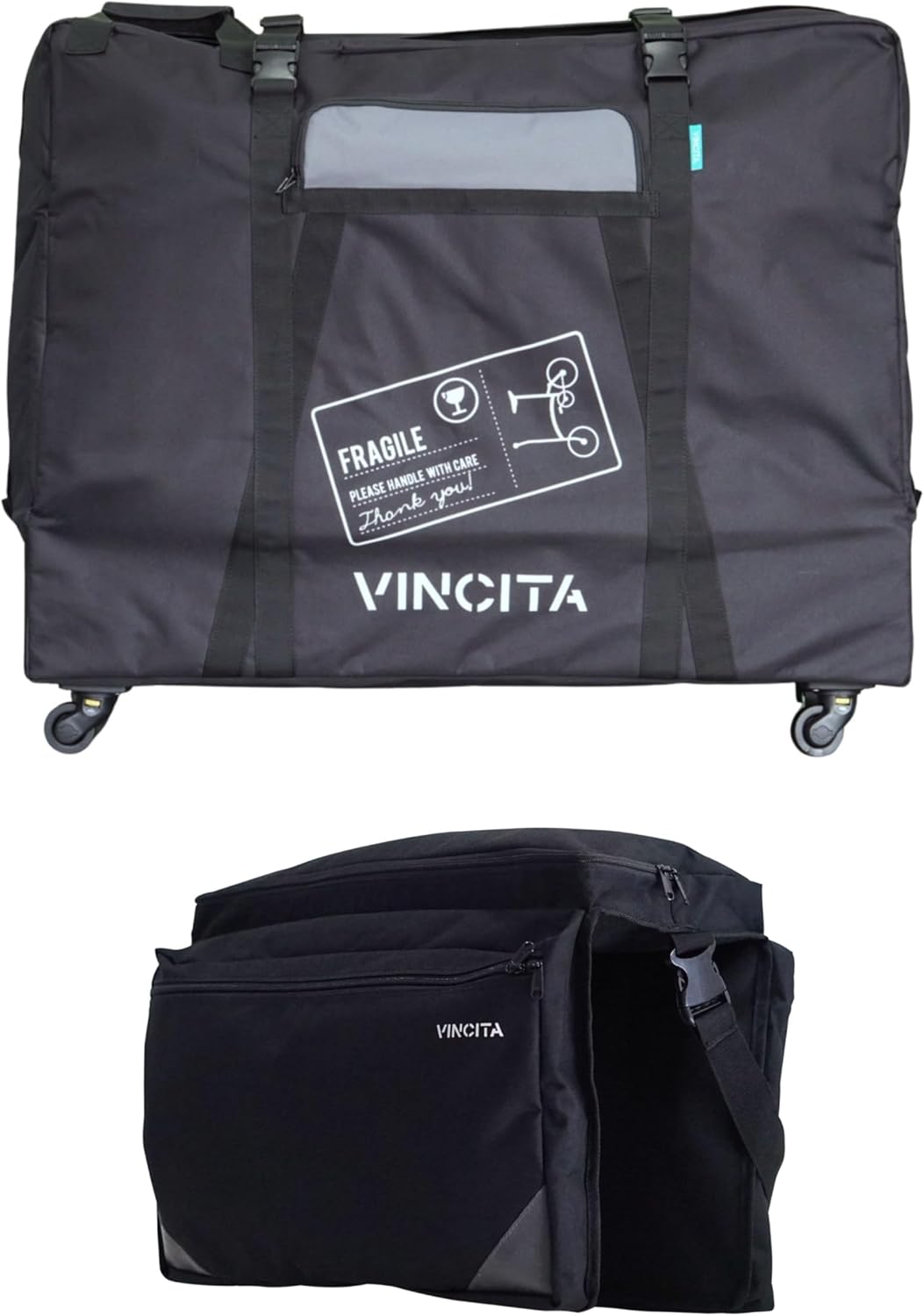 Vincita Soft Transport Bag for Folding Bikes with 4 Spinner Wheels – Travel Case Fits 20" Wheels – Padded Bicycle Carrier with Garment Storage