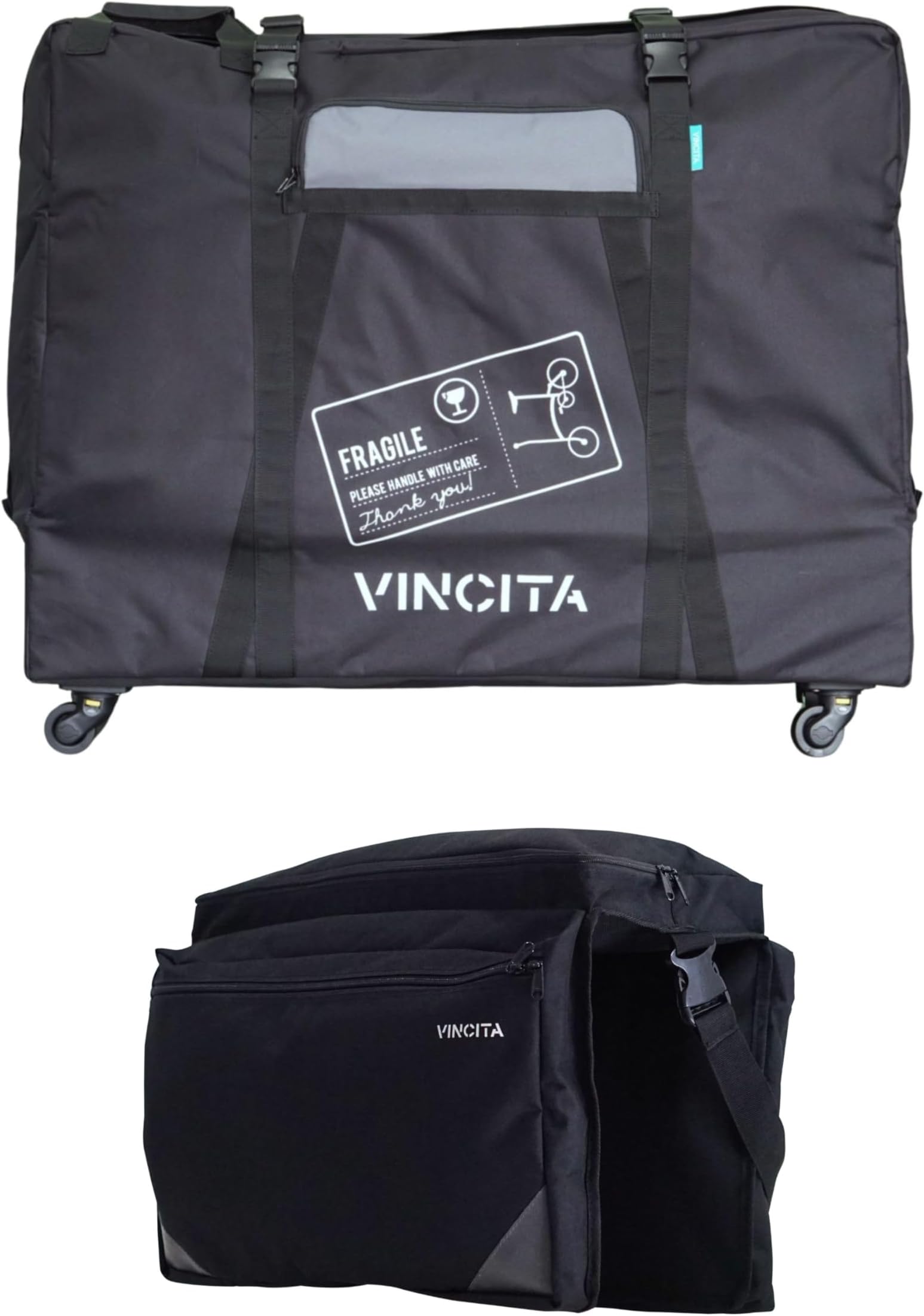 Vincita Soft Transport Bag with 4 Wheels Folding Bike Pouch - Bicycle Print Plus Garment Travel Case MTB Road Mountain Transport Outdoors - 20 Inch Long