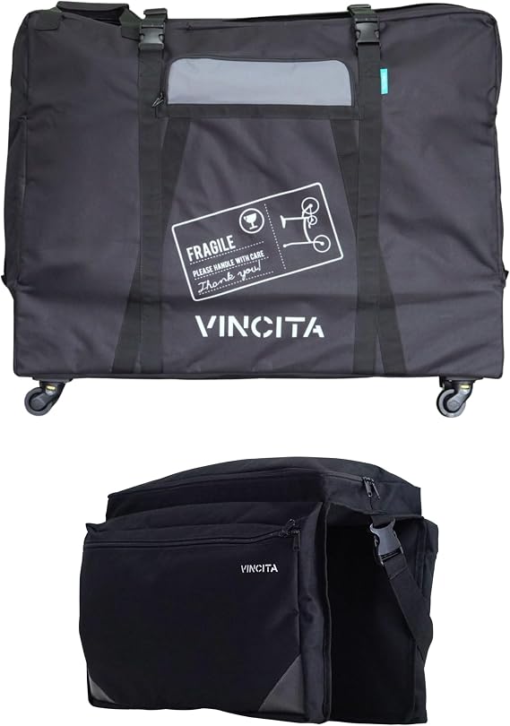Vincita Soft Transport Bag for Folding Bikes with 4 Spinner Wheels Travel Case Fits 20 Wheels Padded Bicycle Carrier with Garment Storage