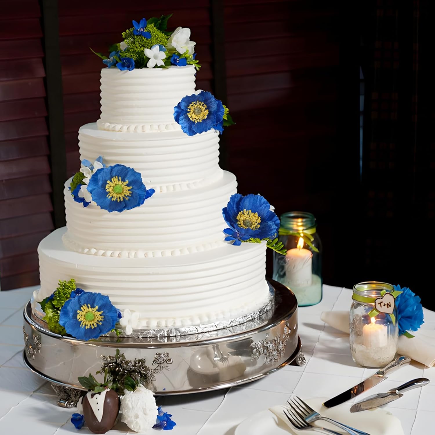 10 Pcs Artificial Poppy Flowers with 40 Heads Lifelike Silk Fake Poppies for Vase Faux Poppies with Stem for Spring Wedding Home Table Centerpiece Baby Shower Veterans Day Decor (Royal Blue) - Image 7