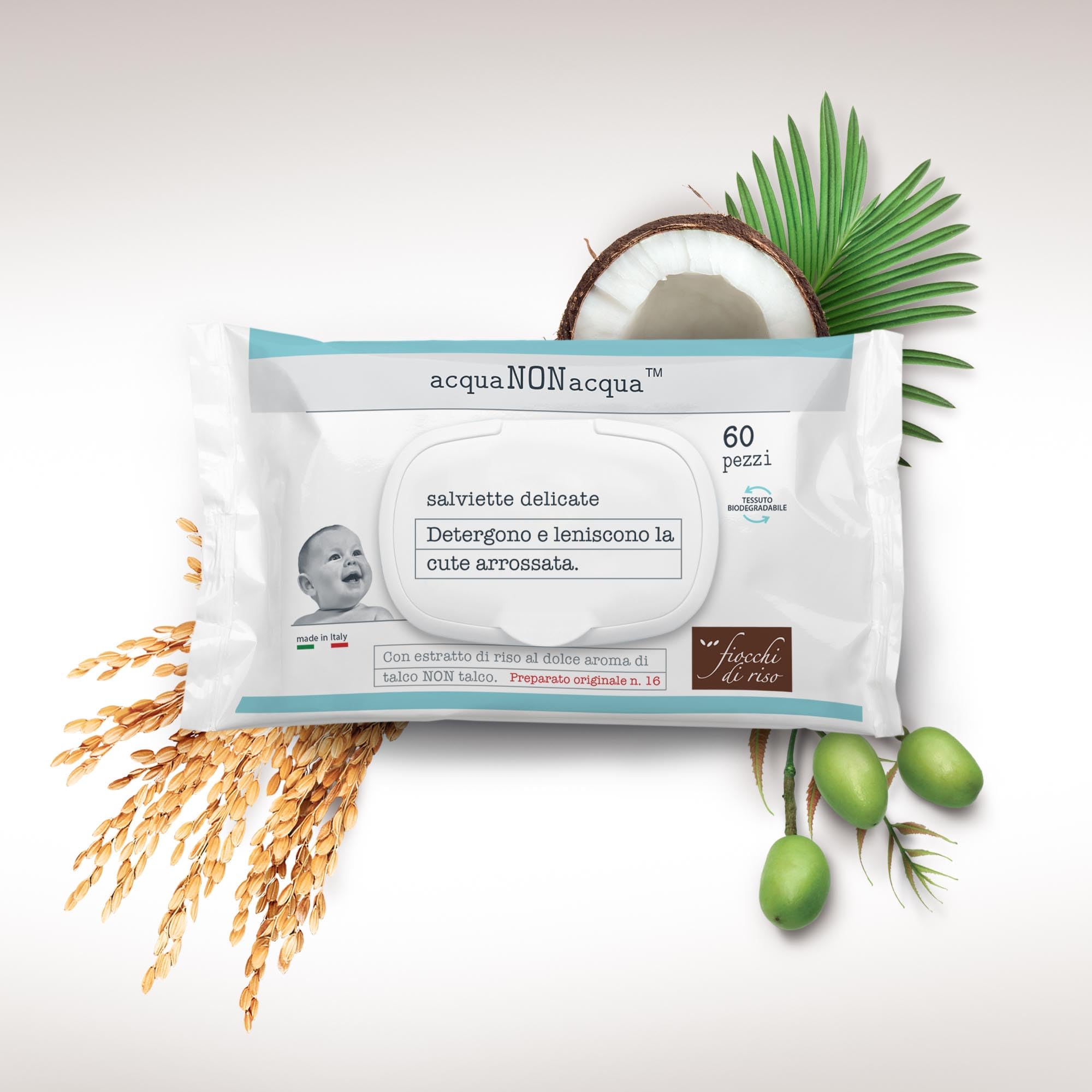 Fiocchi di Riso Salviette Acqua Non Acqua 720pz con Placchetta Cambio Pannolino Detergenti Idratanti Pelle Arrossata