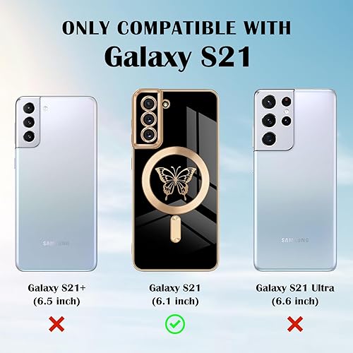 Miniatura 5 de Funda magnética para Samsung Galaxy S21 5G, bonita funda con borde chapado en mariposa con MagSafe para mujeres, niñas y hombres, TPU suave, a