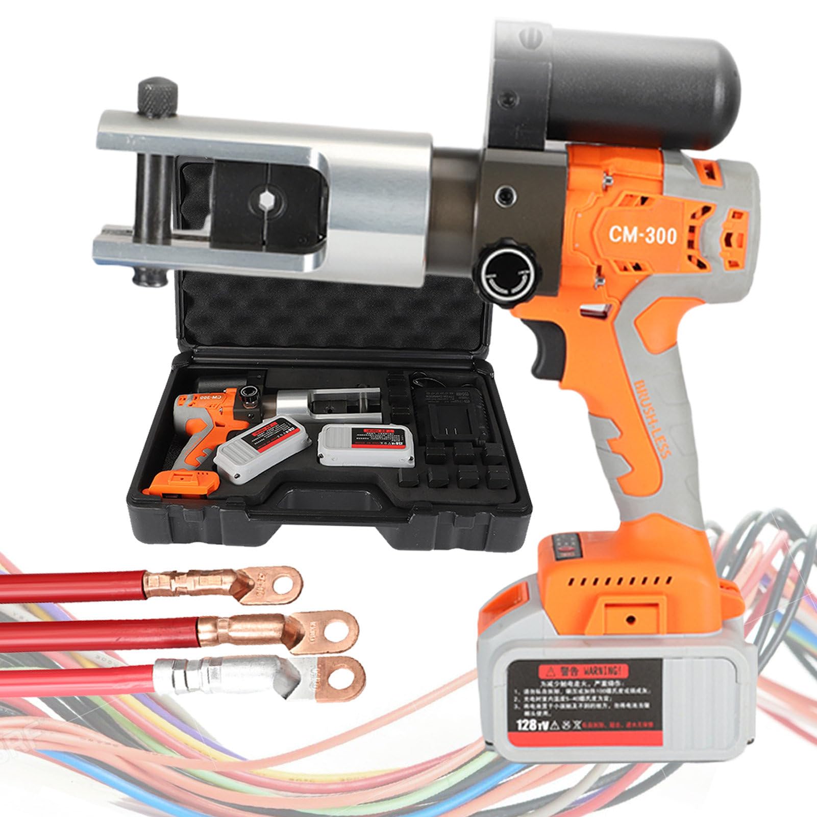 Pinza A Crimpare Per Capicorda Elettrici Idraulici Per Cavi Da 16-300 Mm², Pinze A Crimpare Terminali In Rame/Alluminio Alimentate A Batteria Da 12 T, Con Set Di Matrici A Crimpare Da 11 Pezzi