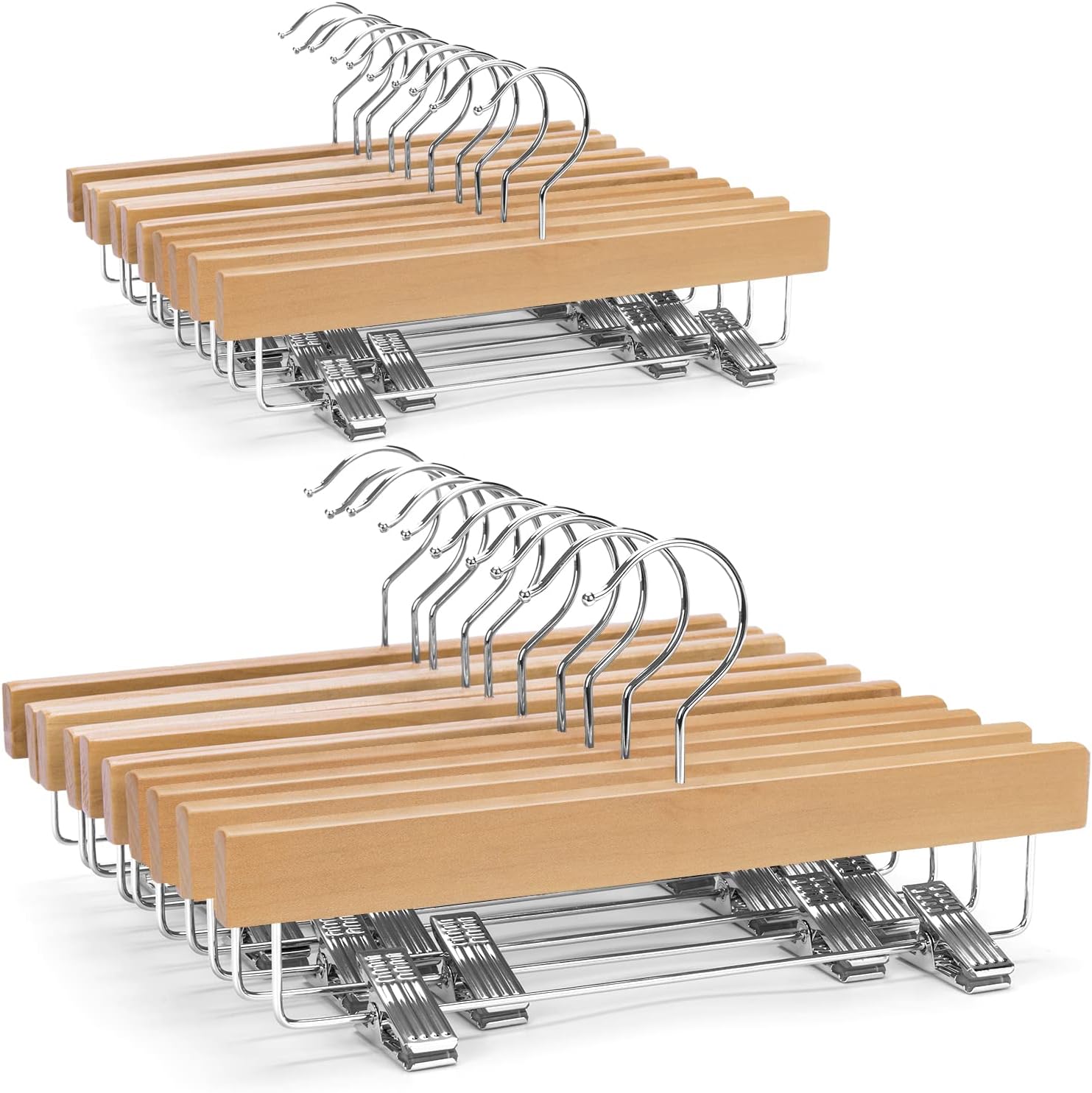 Nature Smile Kids Solid Wooden Pants Hangers,Baby Toddler Children Wood Skirts Hangers,Trousers Bottom 11.8 inches Hangers with 2-Adjustable Clips Anti-Rust Hook Pack of 20 (Natural)