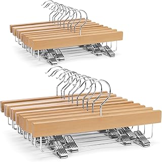 Nature Smile Kids Solid Wooden Pants Hangers,Baby Toddler Children Wood Skirts Hangers,Trousers Bottom 11.8 inches Hangers with 2-Adjustable Clips Anti-Rust Hook Pack of 20 (Natural)