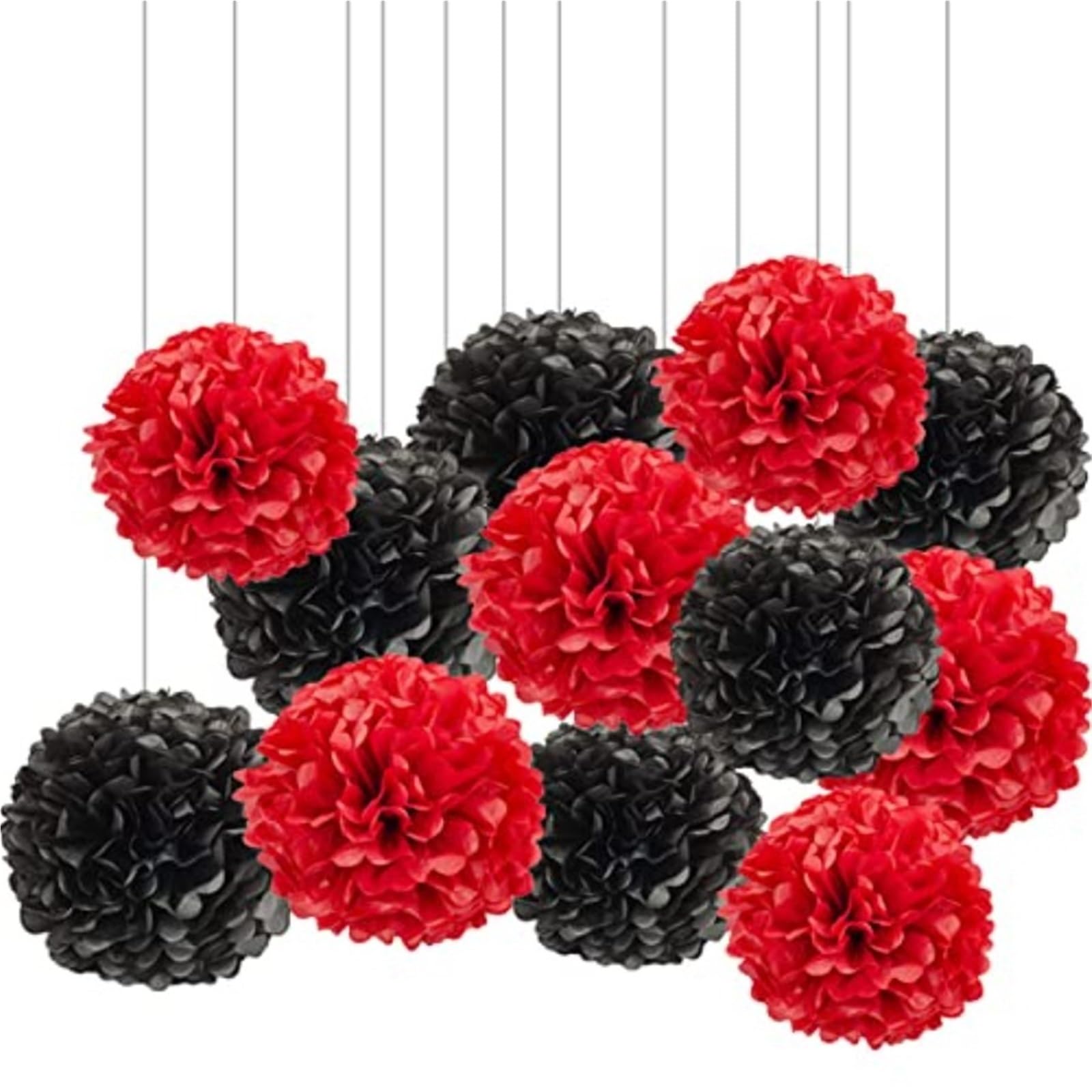 Pompones De Papel 12 Pompones De Papel De Seda for Colgar Bolas De Flores for Decoración De Fiesta De 10 Y 12 Pulgadas(Red)