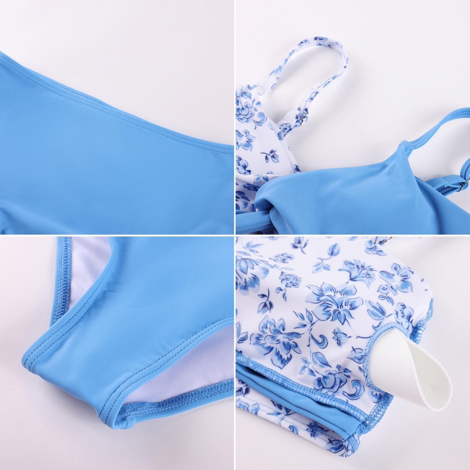 GRACE KARIN Maillot de bain pour fille - Chemisier + culotte + sarong - Bleu vert - 7 ans