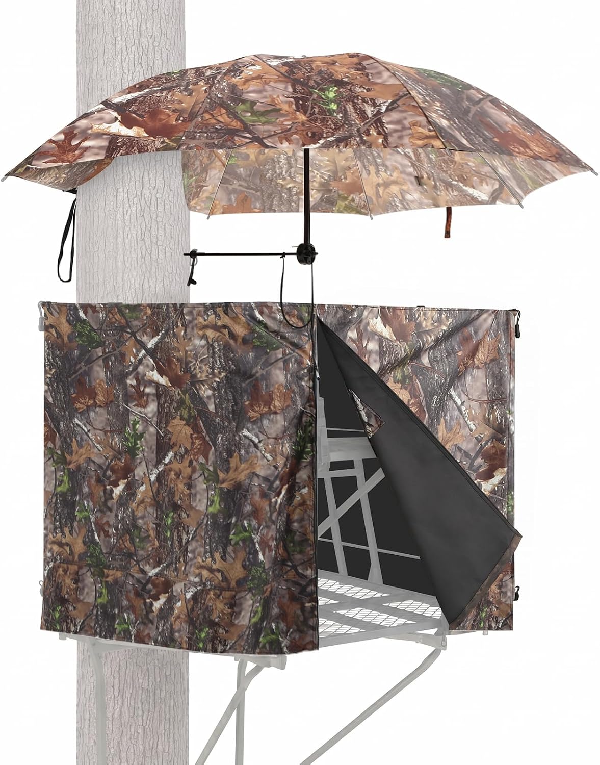Tree Stand Blind & 58" Hunting Umbrella Kit, Camo Cover for Deer Turkey | Portable Treestand Shield, Weather Resistant Canopy, Camouflage Blind Cover, Gear for Ladder Stands and Deer Hunting