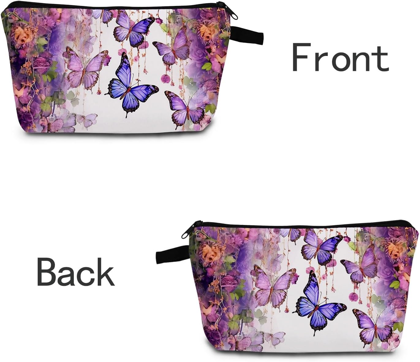 Butterfly Flower Makeup Bag for Women Travel Cosmetic Organizer Bag Teacher Appreciation Gifts Small Zipper Toiletry Bag - Image 6