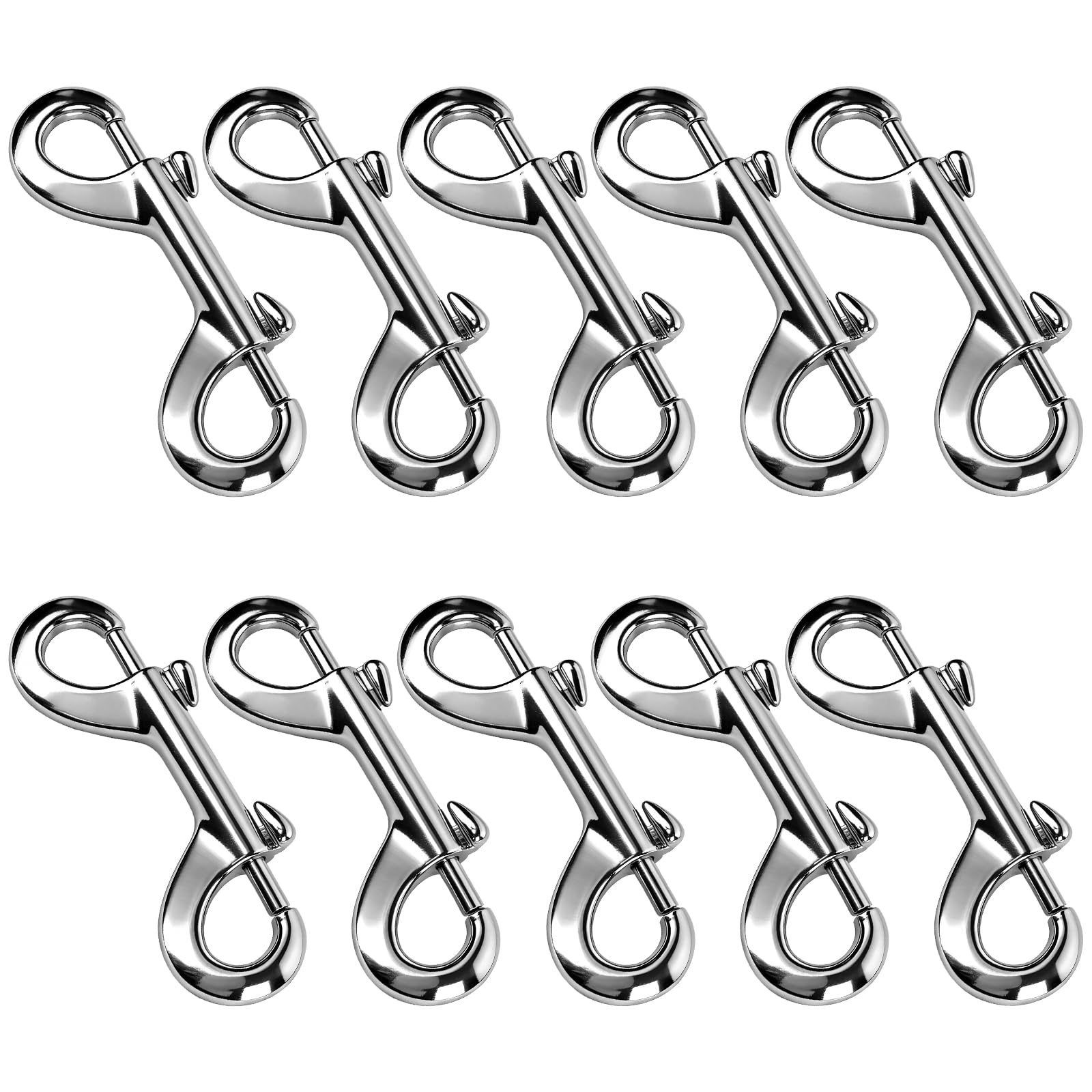 Akamino 10 Pcs 3.5 Inch (90mm) Double Ended Bolt Snap Hooks, Zinc Alloy Spring Hook Double Trigger Metal Clips,Multipurpose Hardware Buckle for Keychain Dog Leash Horse Home Pet (Silver)