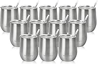 Vista 1 de Waipfaru Vaso de vino, 12 onzas/12 unidades, vaso de vino aislado con tapa, copas de vino al vacío de doble pared, taza sin tallo de acero