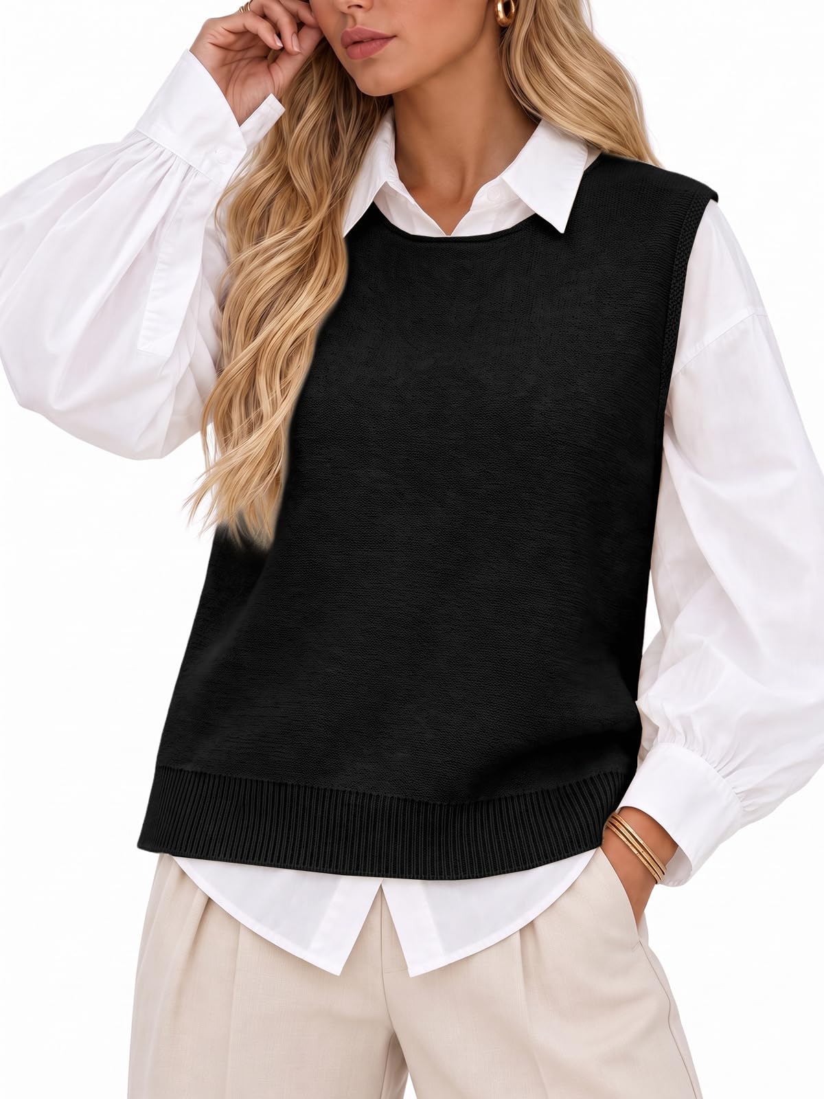 Saodimallsu Damen Ärmellos Strickweste V-Ausschnitt Strick Pullover | Schleife Rücken,Sommer Top,Frauen Basic Pullunder,Einfarbig Tank Top,Sweater, Weste,Beidseitig tragbar