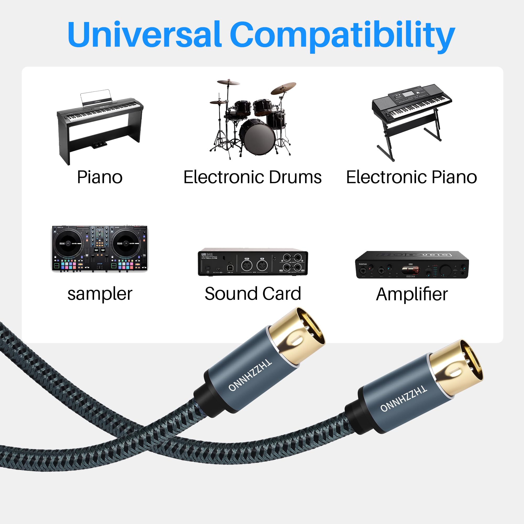 Câble MIDI mâle vers mâle 5 broches 5 M compatible avec piano électronique, tambour électronique