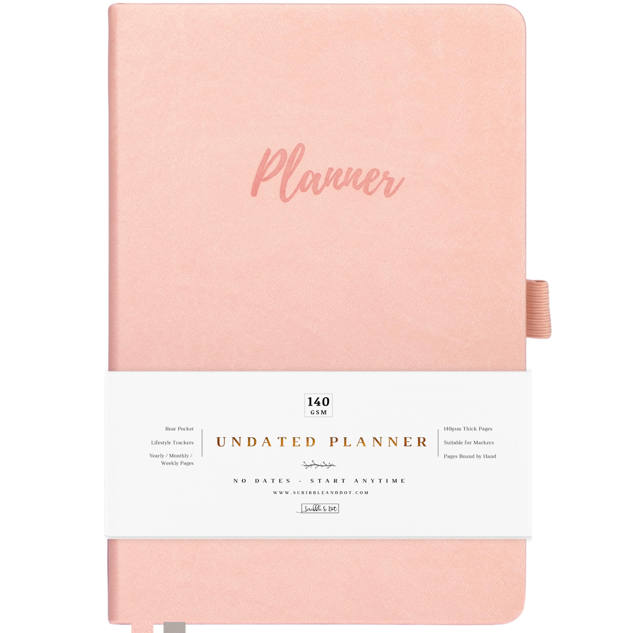 Scribble & Dot® A5 Weekly Planner Notebook | Undated To Do List Notebook 52 weeks of Daily Planner tracking for Daily Life, Work, Students | Cushioned Cover - Blush Pink