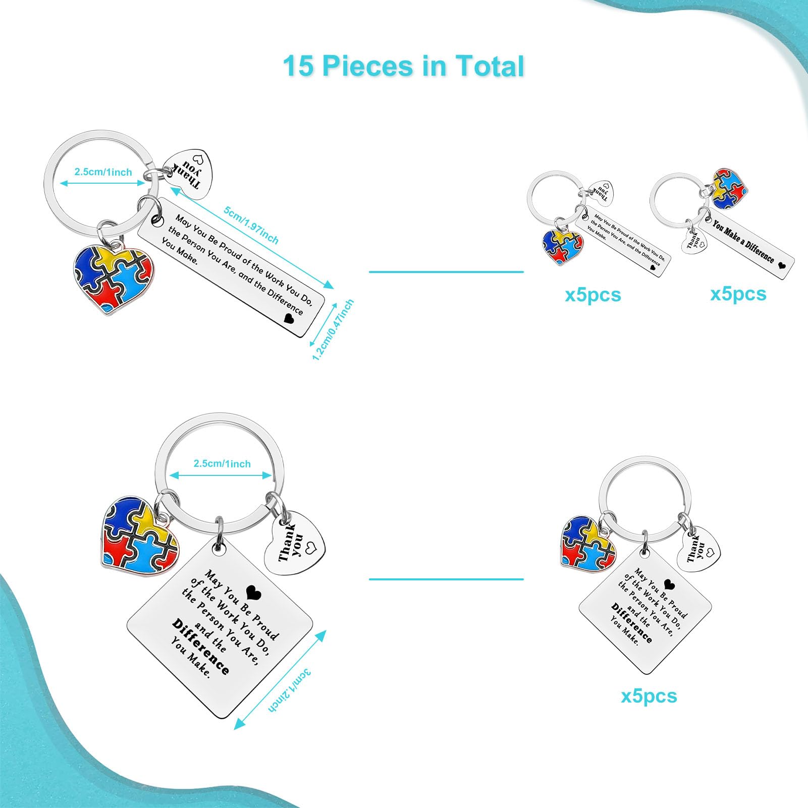 Ximalun 15 Pcs Autism Awareness Gifts Thank You Gifts for Autism Teacher Special Education Teacher Gifts ABA Therapist Appreciation Gifts SPED Teacher Gifts Autism Awareness Month Gifts - Image 2
