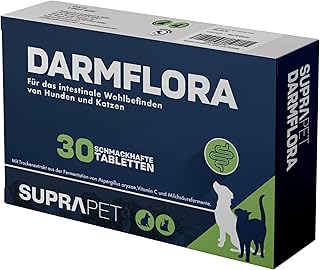 Suprapet Darmflora Hunde und Katzen 30 Tabletten – Bis zu 2 Monate Versorgung, mit Milchsäurebakterien, Probiotika, Vitamin C – Für Darm und Darmflora