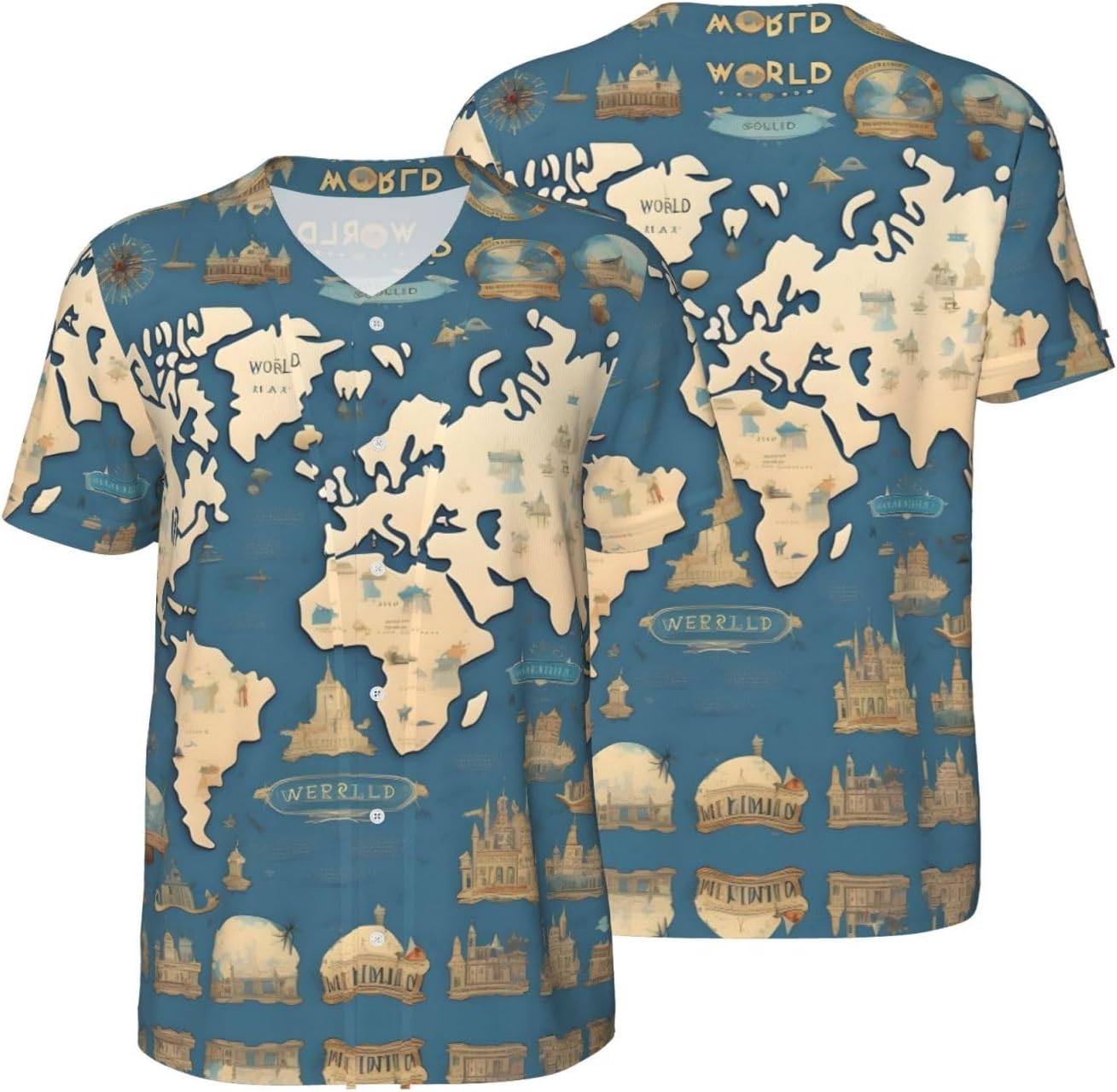 World Map Stylish Softball Jersey,Personalized and Breathable Baseball Button Down for Men for All Seasons and Occasions
