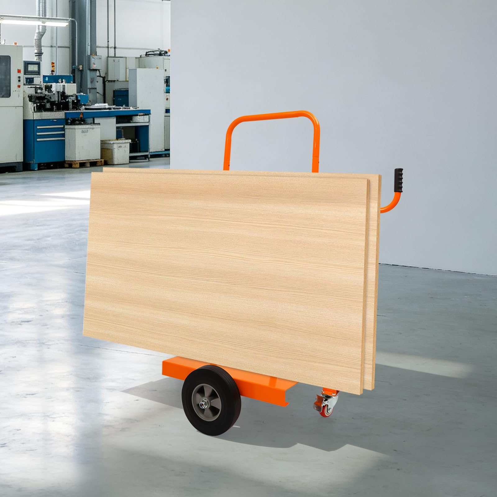 Plattenwagen bis 300kg Transportwagen mit 2 Gummirädern & 2 Stahlrollen mit Bremse kippschutz Plattentransportwagen Plattentransporter Plattenkarren aus Q235 Stahl für Gips Holz und Fenster (Orange)