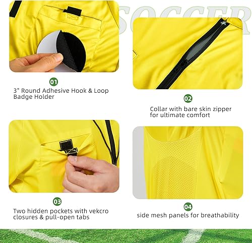 Miniatura 5 de CUTIEHON Camiseta de árbitro de fútbol, camiseta oficial de árbitro profesional de manga corta, con un soporte para insignia y bolsillos