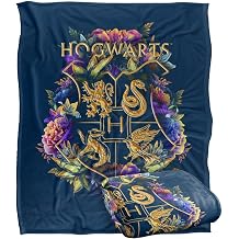Harry Potter Hogwarts Multi-Colored Floral Crest Officially Licensed Silky Touch Super Soft Throw Blanket 152 x 127 cm