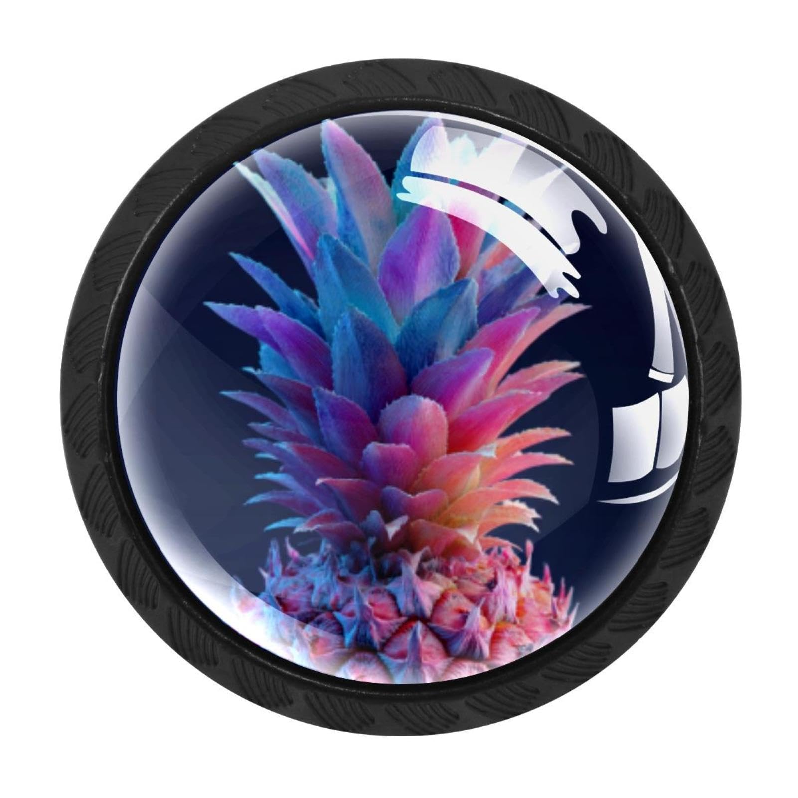 CHENZZZZ 4 Pieces Colorful Pineapple Tropical (1) Drawer Knobs, 35mm Black Cabinet Knobs, Drawer Pulls and Knobs, Dresser Drawer Knobs, Cabinet Hardware Kitchen Cabinet Knobs