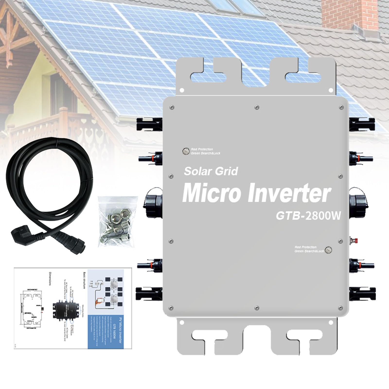 Inversor Solar Mppt De 2000 W, 2400 W Y 2800 W, CC 24 V-60 V A Ca 120/230 V, Conectado A La Red 2000W-Grey