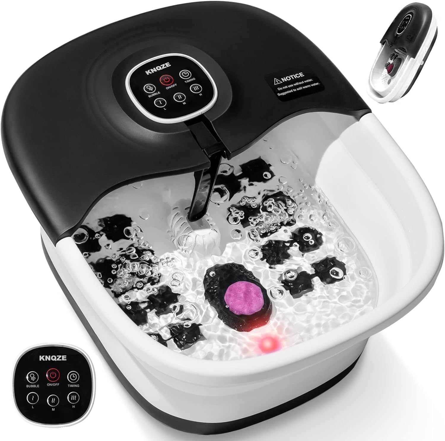 KNQZEFoot Spa Massager with Heater,Foldable Foot Bath Bowl with Bubbles,16 Massage Rollers and Red Light,Remote Control,Footspa and Massager for Care Your Feet and Relieve Pressure,Black