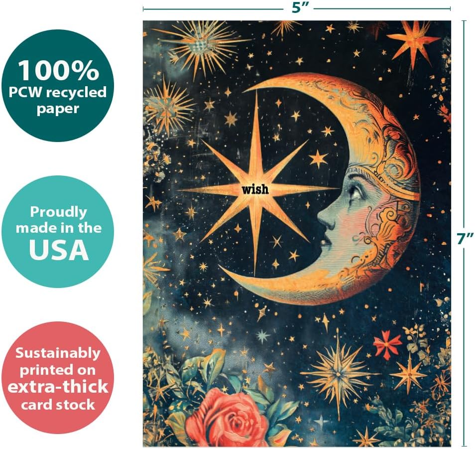 Tree-Free Greetings - Birthday Card - Artful Designs - 1 Greeting Card + Matching Envelope - Made in USA - 100% Recycled Paper - 5 x 7 - Crescent Moon Wish (GO69869) image 4