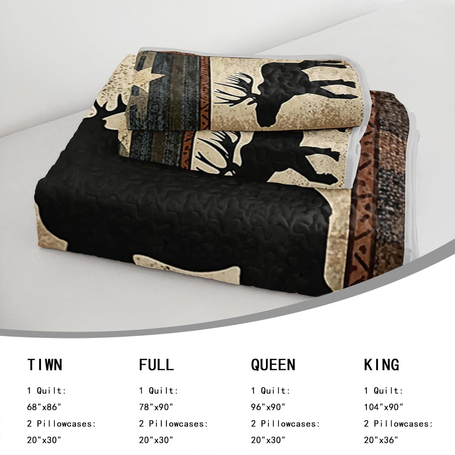AILONEN Deer Hunting Quilt Bedding Set Queen Size - Deer Antler Rustic Bedspread Coverlet + 2 Pillowcases,Soft Lightweight Wild Animal Bed Cover 3 Pieces