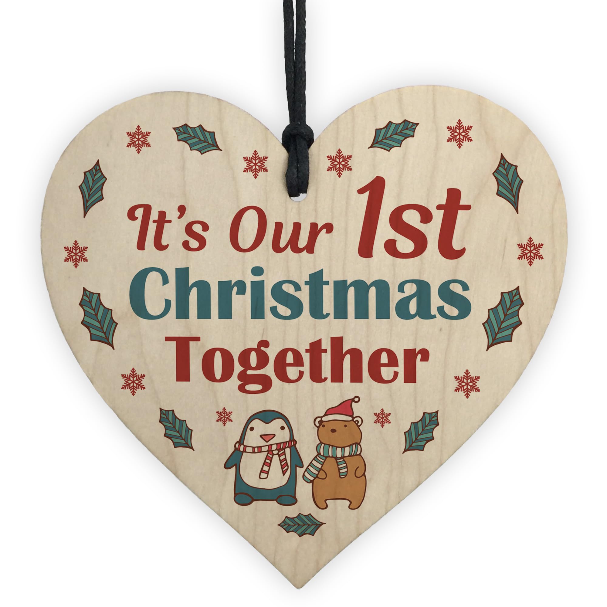 Red Ocean Our 1st Christmas Together Bauble, Novelty For Couple Tree Decoration, Christmas Bauble for Boyfriend Girlfriend Couple, Him Her, Wood Tree Decoration Keepsake