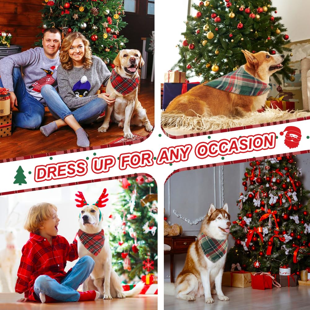 Vivifying Dog Christmas Bandanas, 2Pcs Adjustable Triangle Christmas Dog Bandana with Fringed Chequered Print,Dog Christmas Costume for Small Medium Dogs (X-Large,Green&Red) - Image 4