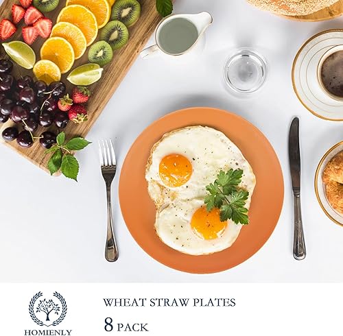Miniatura 3 de Homienly Juego de 8 platos planos alternativos para platos de plástico, aptos para microondas y lavavajillas, platos de paja de trigo, platos