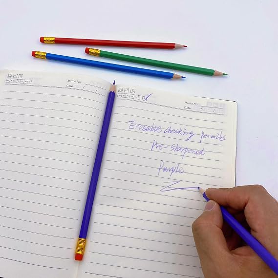 24 Pcs Erasable Checking Pencils, Pre-Sharpened, for Marking, Coloring, Tests, Grading, Office, (Purple)