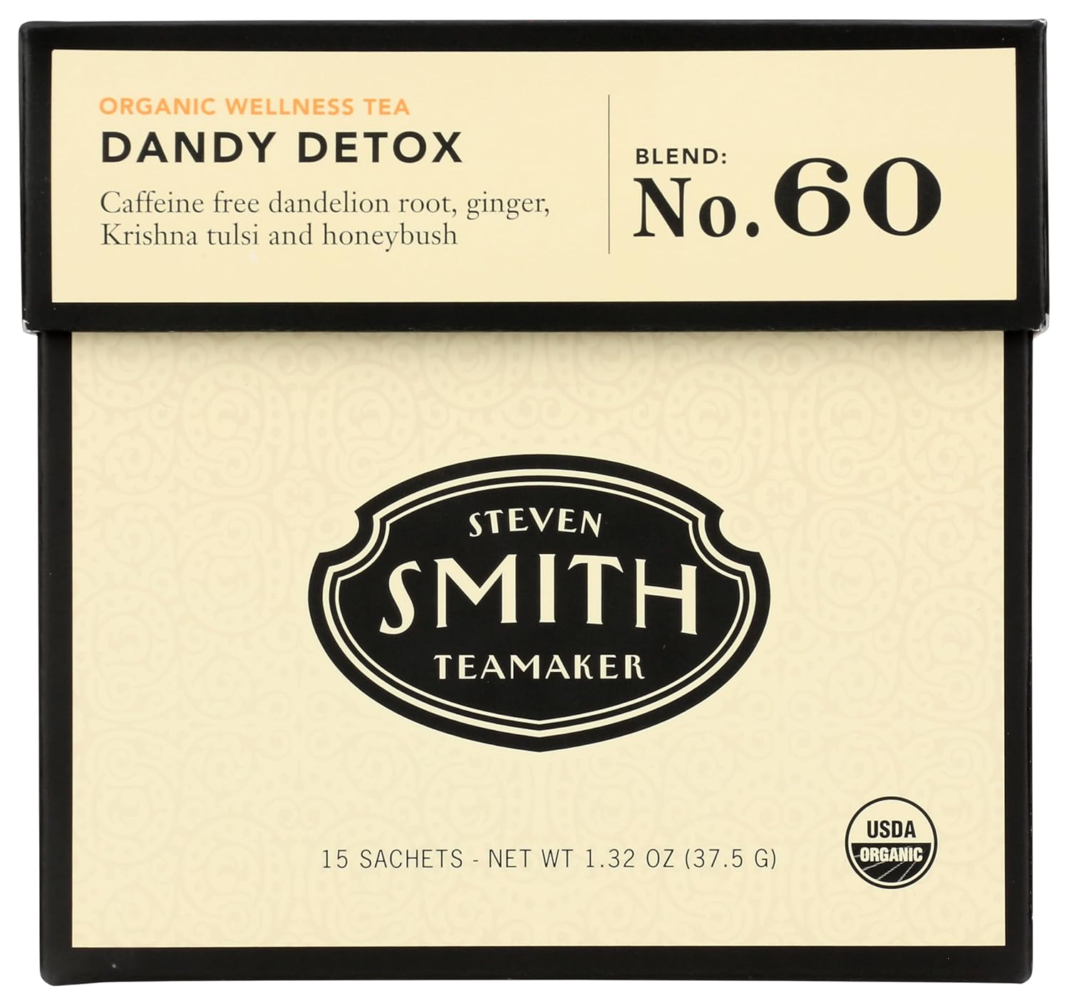 Smith Teamaker | Dandy Detox – Dandelion Root, Spicy Krishna Tulsi, Ginger & Honeybush | Caffeine-Free, Herbal, Certified Organic, Vibrant Wellness Tea (15 Sachets, 1.32oz each)