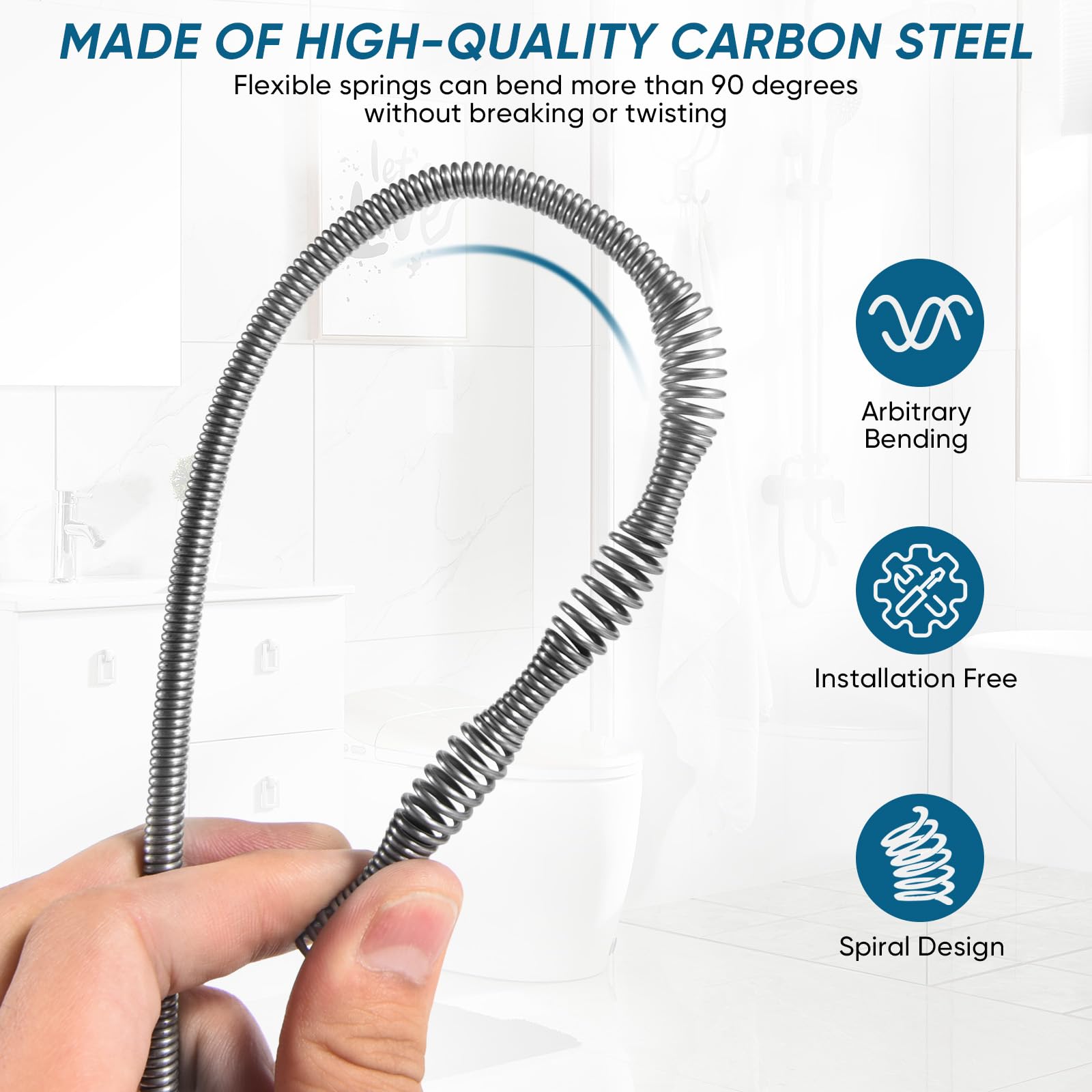 UNRMP 33 Ft Drain Snake Auger, Heavy Duty Plumbing Snake for Toilet, Sink, Tub, Shower, Clog Remover Drain Cleaner Tool with Gloves, Reusable Drain Auger for Household Clogs - 4