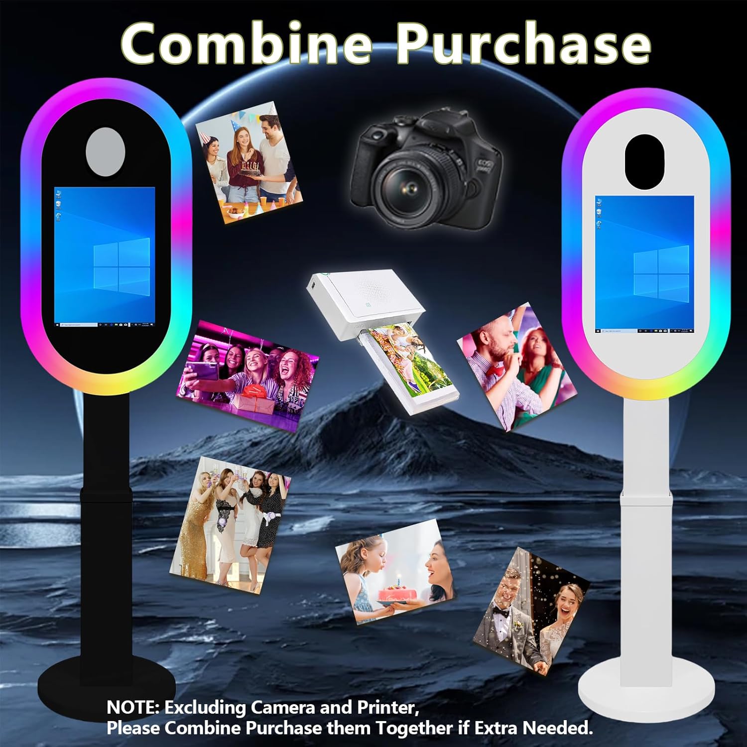 Mirror Photo Booth Machine with 13.3'' Touch Screen Photo Booth Machine with Flight Case,Built-in Mini PC,RGB Light for Party Events Wedding Rental (Black, Machine+Camera+Mini Printer)