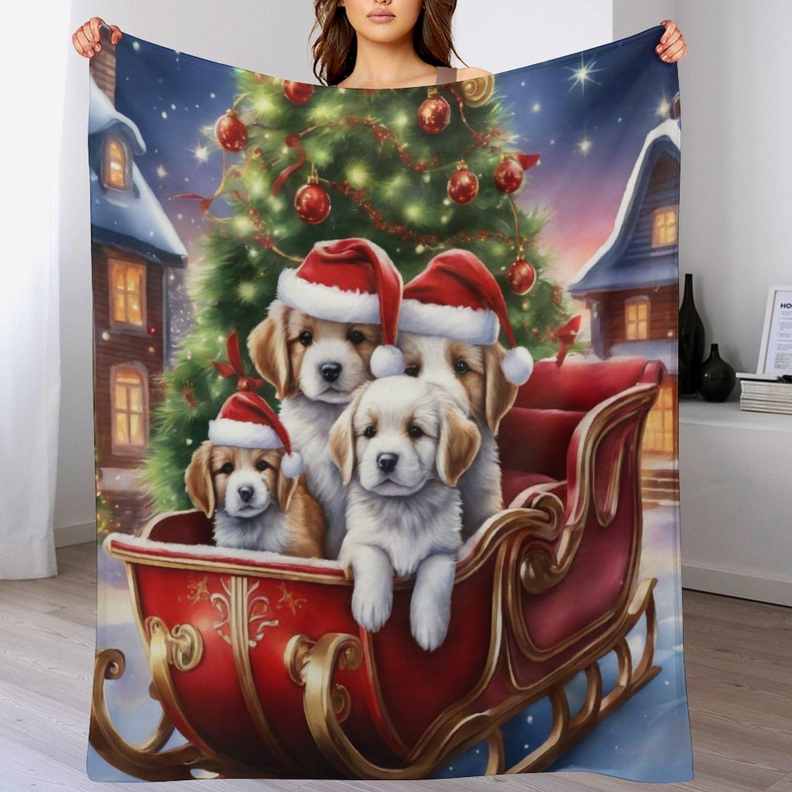 Chien couverture polaire Noël plaid lit sofa peluche douce