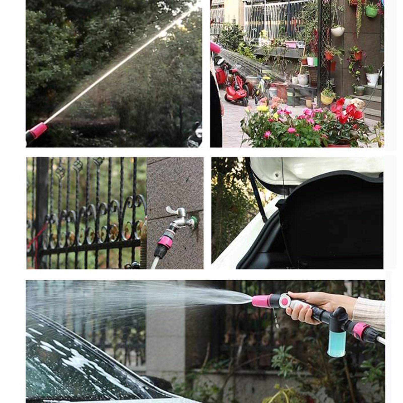 Portamangueras de jardín, pequeño y portátil, con carrete, herramientas de riego para el hogar y lavado de autos, organizador de tuberías de agua, con manguera de 15 m/50 pies y boquilla de 3 patron