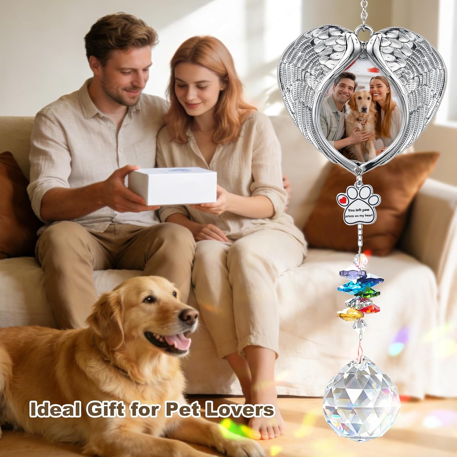 Pet Memorial Suncatcher, Dog Memorial Gift with Personalized Photo, Pet Loss Pet Sympathy Ornament with Unique Heart Shaped & Angel Wing Design, Dogs and Cats Remembrance Bereavement for Pet Lovers - Image 7