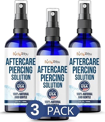 BodyJ4You Piercing Aftercare Spray - Saline Solution for Piercings Wound Wash Sterile Saline - Keloid Bump Removal Ear Nose Septum Belly Button Cartilage - Sea Salt Earring Cleaner 2 Fl Oz (Pack of 3)