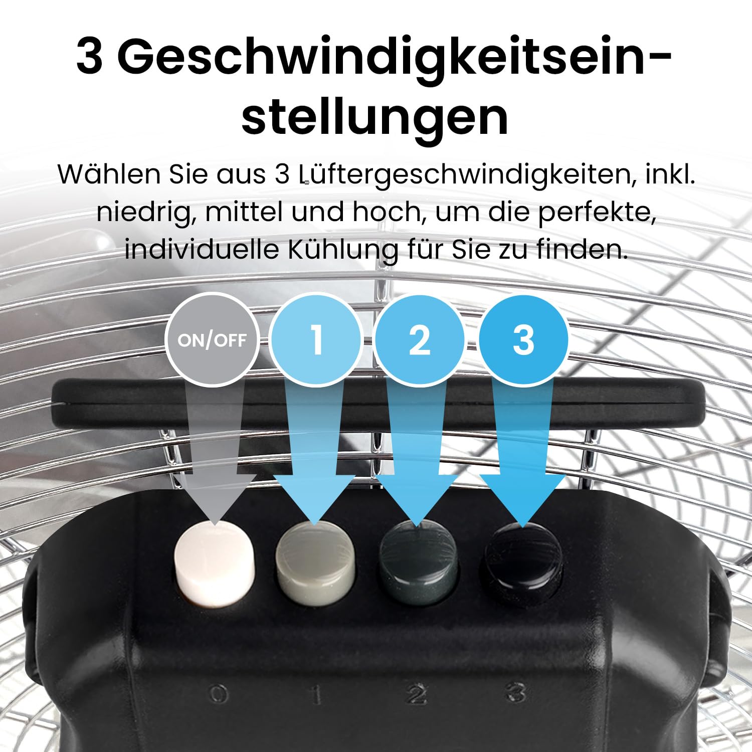 Pro Breeze 30,5 cm Bodenventilator aus Chrom - 50W Ventilator klein mit 3 Geschwindigkeitsstufen, 110° vertikal neigbar - Leistungsstarke Windmaschine für Zuhause, Büro und Fitnessstudio