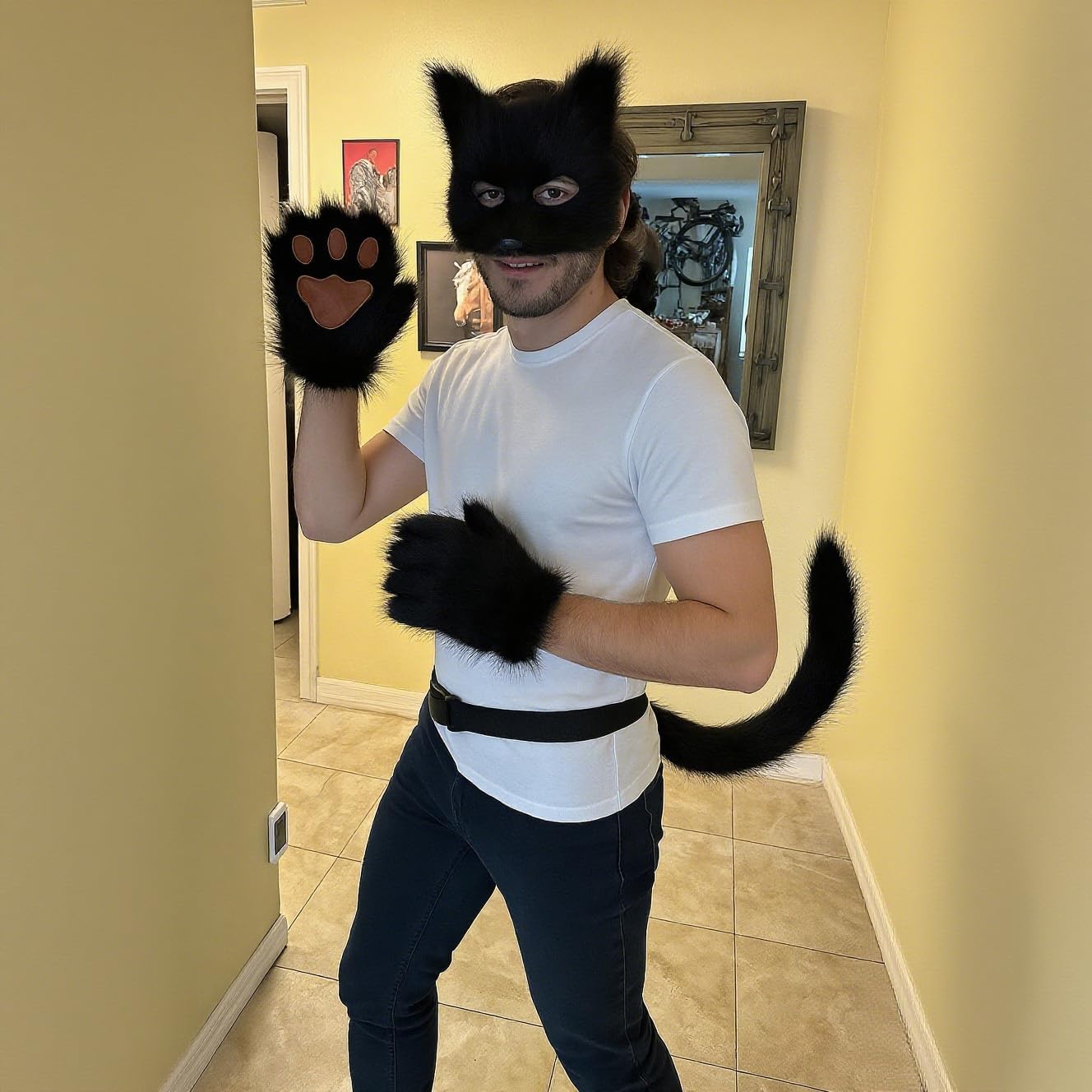 Fox Mask Wolf Fox Tail Cat Cosplay Set: Furry Mask + Paw Gloves + Tail, Ideal for Halloween & Themed Parties - Image 4