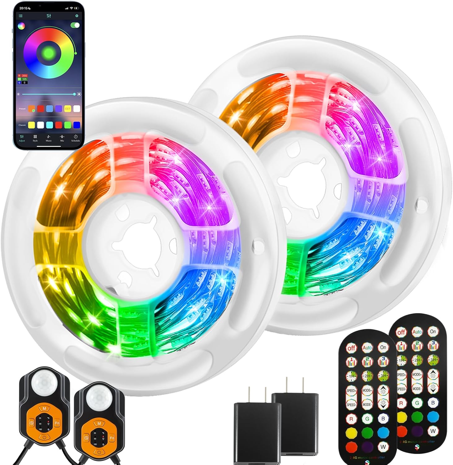 Motion Sensor LED Light Strip 19.68ft Under Bed Lights, RGB 3 Mode Motion Activated Bed Light with Music Sync and Timer, Dimmable Color Changing LED Lights Mother Day Gift