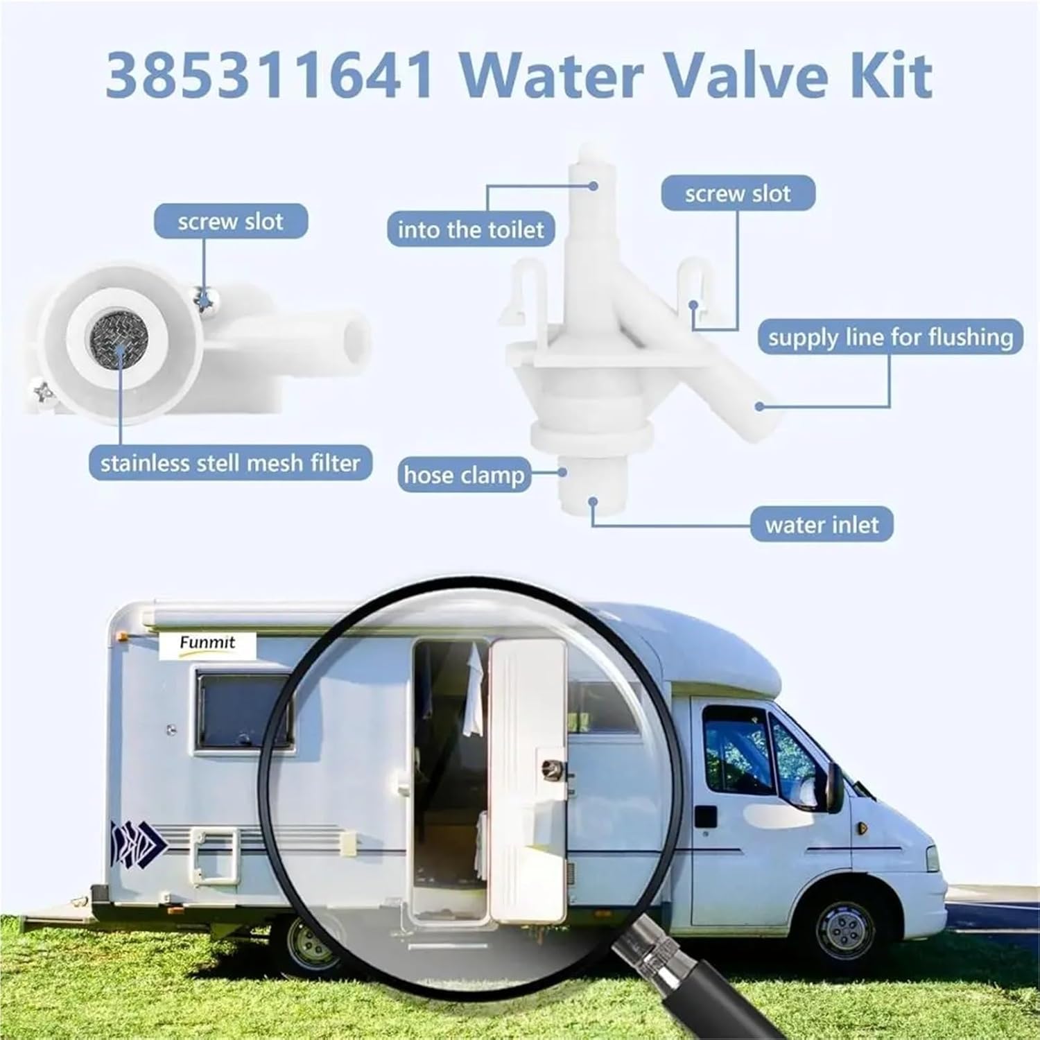 Upgraded Rv Water Valve Replacement Kit 4 Set Steel RV Toilet Valve Kit DIY Spare Parts Water Increased Freeze Resistance 385311641 for Pedal-Flush Toilets